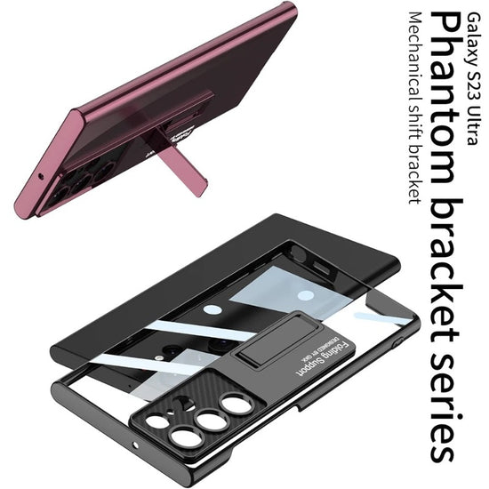 Luxury For Samsung S23 Ultra 5G HD Transparent Kickstand Plating Phone Case For Galaxy S23 Plus Invisible Bracket Shockproof Cover