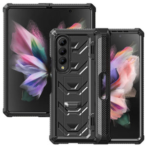 Magnetic Hinge Slide Pen Slot Case For Samsung Galaxy Z Fold 3 4 5G Stand Case Built in Film Armor Bracket Cover for Fold3 Case