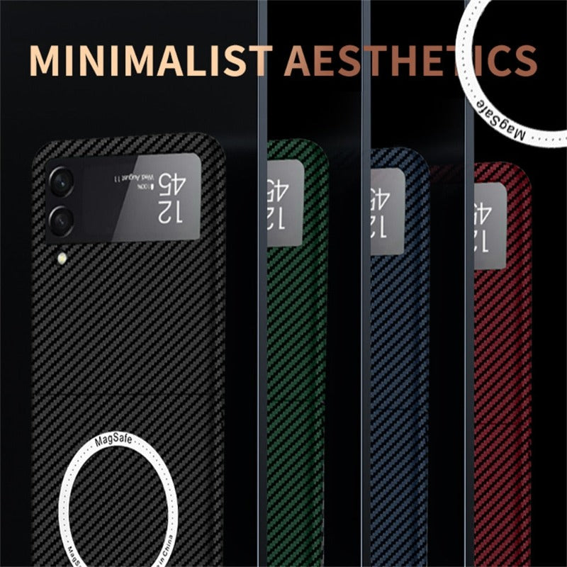 For Samsung Z Flip 4 Case Business Carbon Fiber Magnetic Magsafe Phone Cases for Samsung Galaxy Z Flip 3 4 5G Hard PC Back Cover