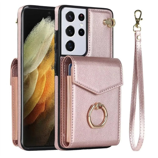 Ring Stand Phone Case For Samsung Galaxy S23 S22 Ultra Plus Leather Cover with RFID Blocking Card Slot Holder
