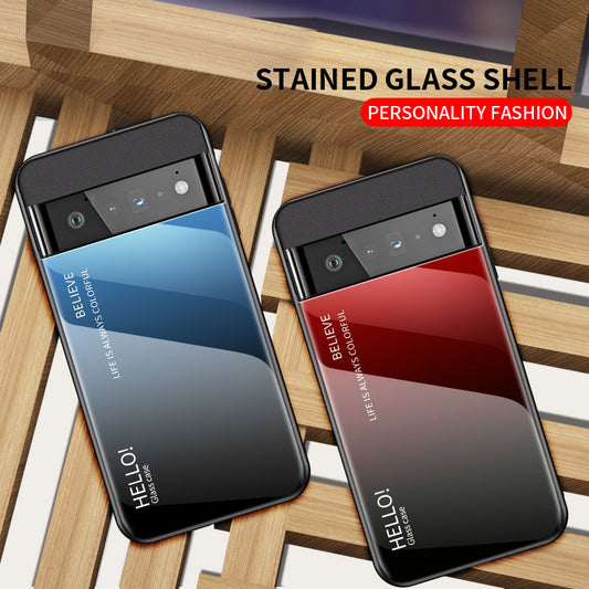 For Google Pixel 7 6 Pro Case Original Silicone Gradient Tempered Glass Phone Case For Google Pixel 7A 6A Hard Back Cover For Google Pixel 7 6