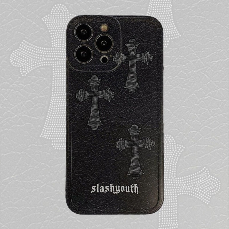 Dark Gothic Chrome Hearts Lether Phone Case for IPhone 11 12 13 14 Pro Max Soft Case Cover