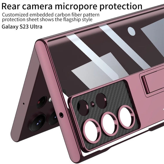 Luxury For Samsung S23 Ultra 5G HD Transparent Kickstand Plating Phone Case For Galaxy S23 Plus Invisible Bracket Shockproof Cover