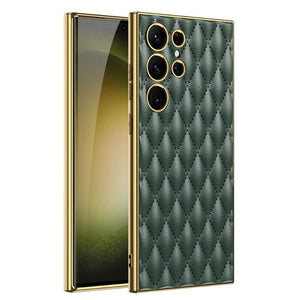 For Samsung Galaxy S23 Ultra Plus Case Elegant Electroplated Plain Leather Soft Silicone Shockproof Protection Cover Accessories