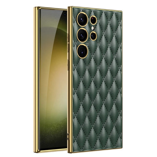 For Samsung Galaxy S23 Ultra Plus Case Elegant Electroplated Plain Leather Soft Silicone Shockproof Protection Cover Accessories