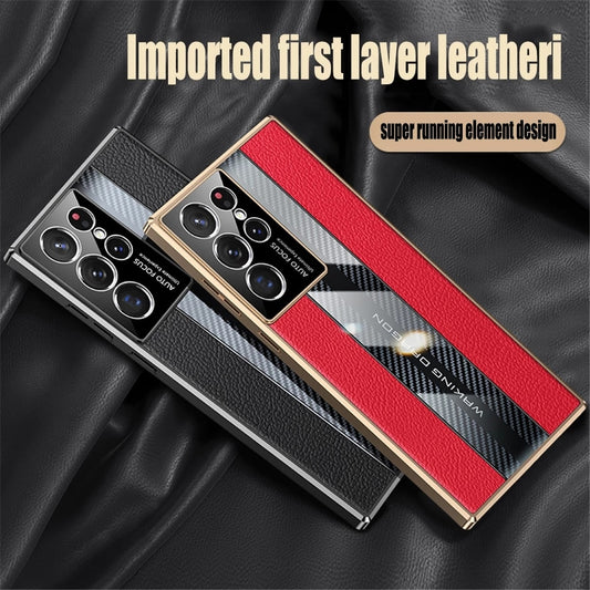 Luxury Carbon Fiber Genuine Leather Phone Case For Samsung Galaxy