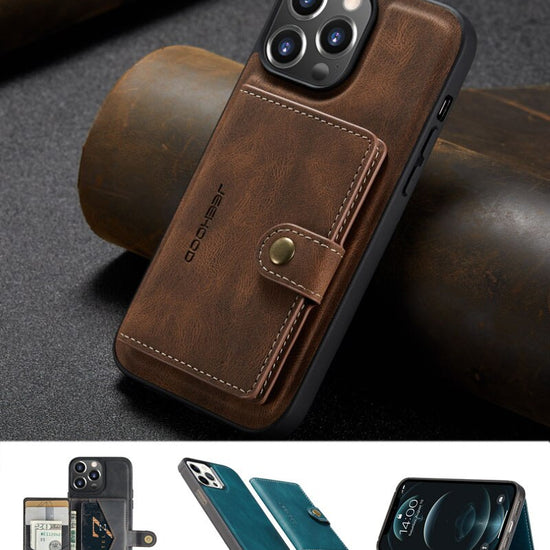 2in1 Magnetic Removable Wallet Phone Cases For iPhone 14 13 12 11 Pro Max 13 12Mini With Buttons Card Slots Flip Back Cover Support Wireless
