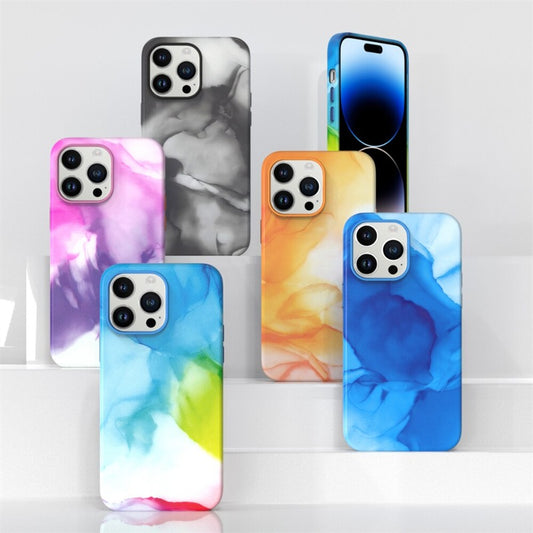 Original Gradient Ink Leather Phone Case For Magsafe For iPhone 14 13 12 11Pro Max 14 13 12 11 Colorful Magnetic Wireless Charging Full Cover