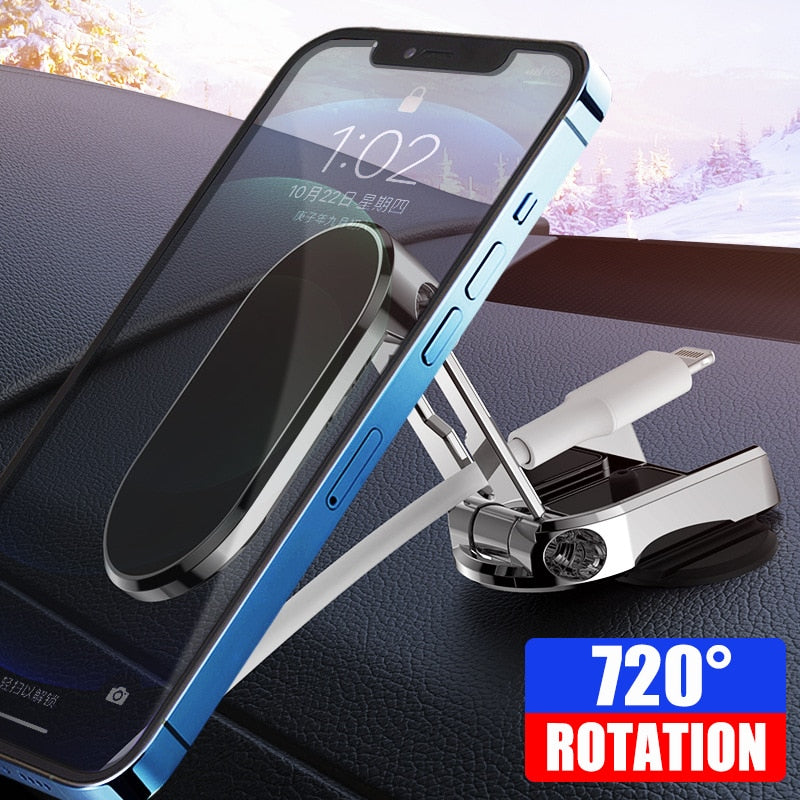 Magnetic Car Phone Holder Foldable Magnetic Phone Mount Multi-Functional 360° Rotation Desk Phone Holder Car Dashboard Bracket