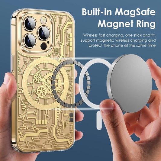 For Magsafe Magnetic Wireless Charging Phone Case For iPhone 12 13 14 Pro Max 14Plus Mechanical Texture TPU Transparent Cover