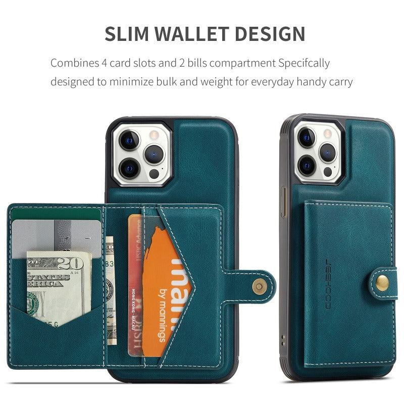 2in1 Magnetic Removable Wallet Phone Cases For iPhone 14 13 12 11 Pro Max 13 12Mini With Buttons Card Slots Flip Back Cover Support Wireless