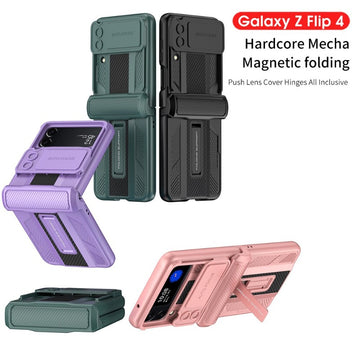 Magnetic Hinge Protection Slide Lens Cover For Samsung Galaxy Z Flip4 Case Shockproof Armor Hard Cover with Bracket