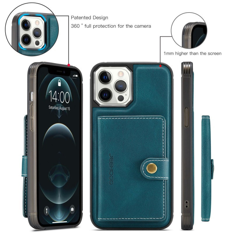 2in1 Magnetic Removable Wallet Phone Cases For iPhone 14 13 12 11 Pro Max 13 12Mini With Buttons Card Slots Flip Back Cover Support Wireless