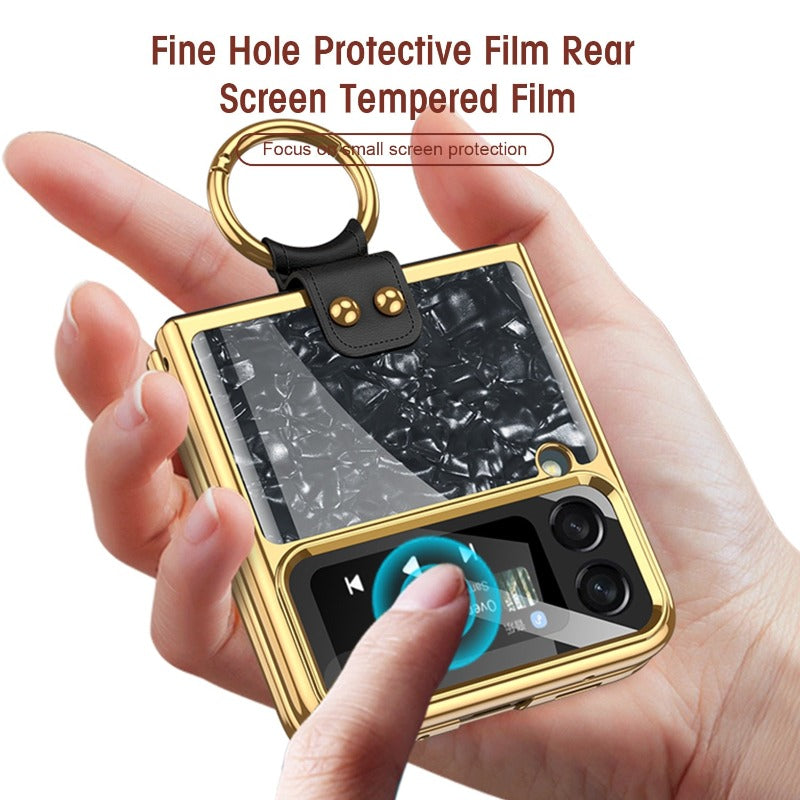 For Samsung Galaxy Z Flip 4 Flip3 Case Painted Electroplated Glass Ring Bracket Holder With Lens Film Shockproof Protection Case