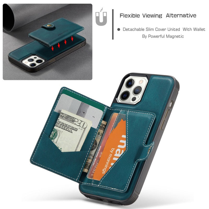 2in1 Magnetic Removable Wallet Phone Cases For iPhone 14 13 12 11 Pro Max 13 12Mini With Buttons Card Slots Flip Back Cover Support Wireless