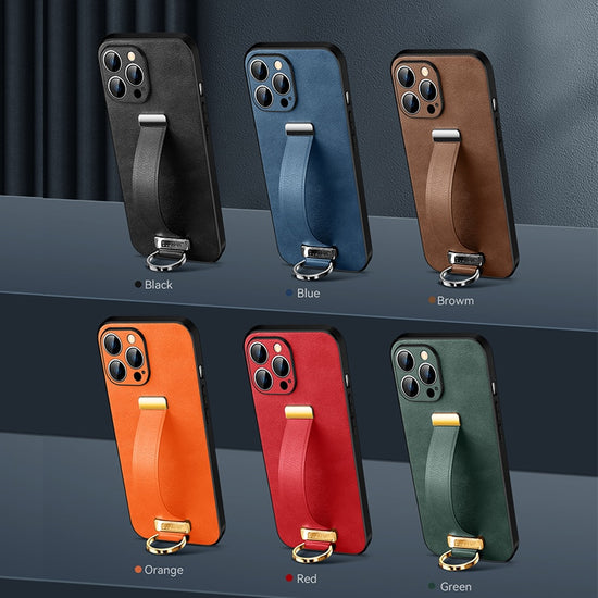 Case For iPhone 12 13 14 Plus Pro Max Anti-drop Belt Loop Holder Leather Cover Wristband Bracket Lens All-inclusive Protection