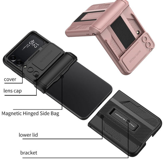 Magnetic Hinge Protection Slide Lens Cover For Samsung Galaxy Z Flip4 Case Shockproof Armor Hard Cover with Bracket