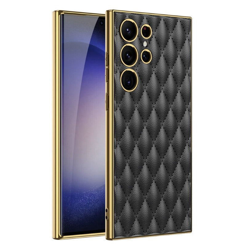 For Samsung Galaxy S23 Ultra Plus Case Elegant Electroplated Plain Leather Soft Silicone Shockproof Protection Cover Accessories