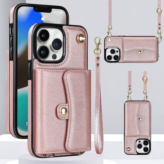 Crossbody Wallet Leather Phone Case for iPhone 13 14 11 Pro Max 13 12 Mini 14 Plus Multifunctio Wrist Strap Lanyard Cover