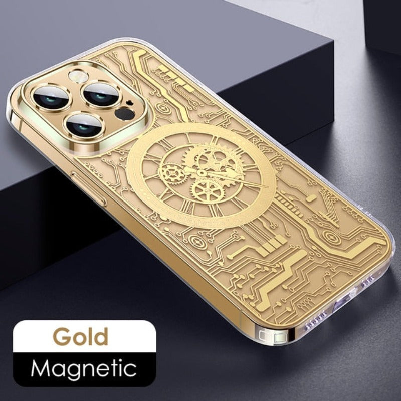 For Magsafe Magnetic Wireless Charging Phone Case For iPhone 12 13 14 Pro Max 14Plus Mechanical Texture TPU Transparent Cover
