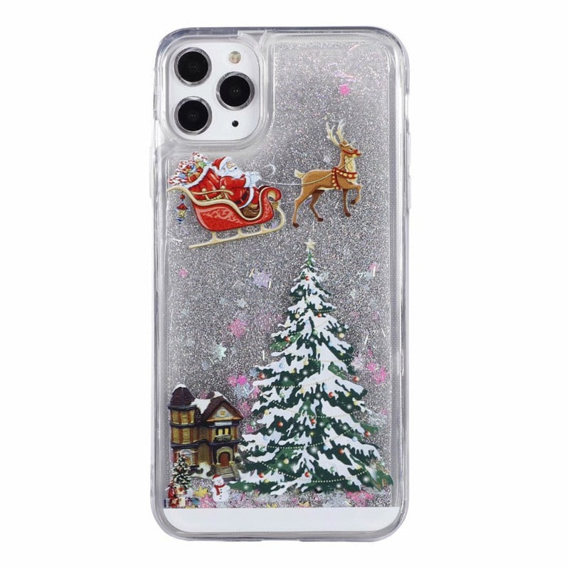 Merry Christmas Phone Case For iPhone 14 12 11 13 SE Pro Max 14 Plus Dynamic Quicksand Glitter Back Cover