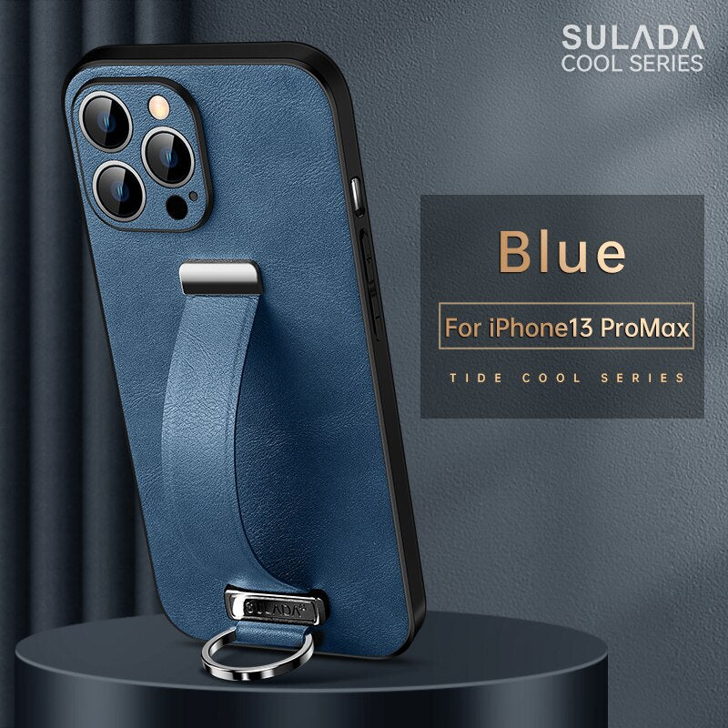 Case For iPhone 12 13 14 Plus Pro Max Anti-drop Belt Loop Holder Leather Cover Wristband Bracket Lens All-inclusive Protection