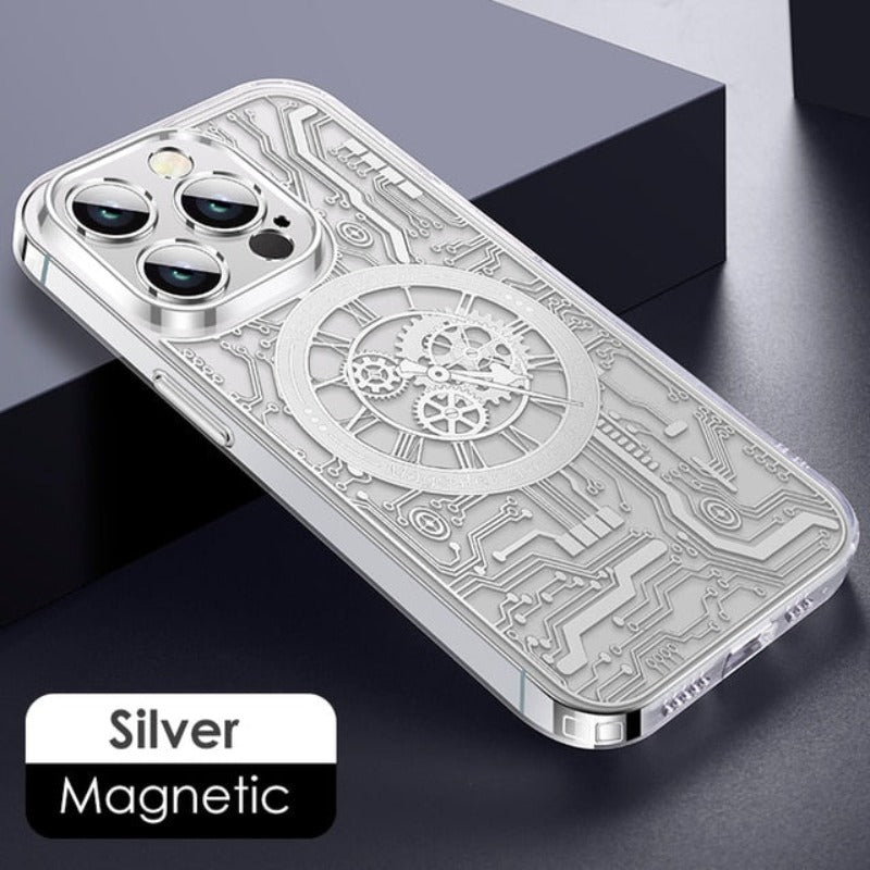 For Magsafe Magnetic Wireless Charging Phone Case For iPhone 12 13 14 Pro Max 14Plus Mechanical Texture TPU Transparent Cover