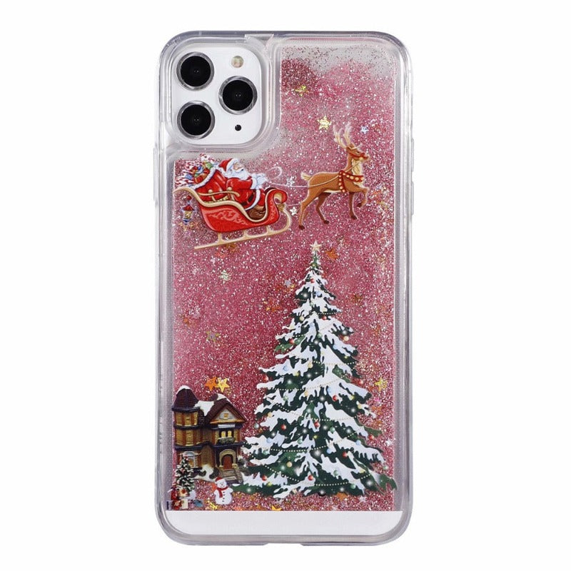 Merry Christmas Phone Case For iPhone 14 12 11 13 SE Pro Max 14 Plus Dynamic Quicksand Glitter Back Cover