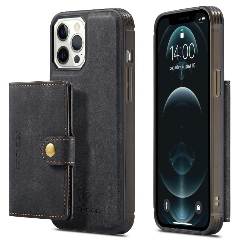 2in1 Magnetic Removable Wallet Phone Cases For iPhone 14 13 12 11 Pro Max 13 12Mini With Buttons Card Slots Flip Back Cover Support Wireless
