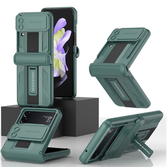 Magnetic Hinge Protection Slide Lens Cover For Samsung Galaxy Z Flip4 Case Shockproof Armor Hard Cover with Bracket