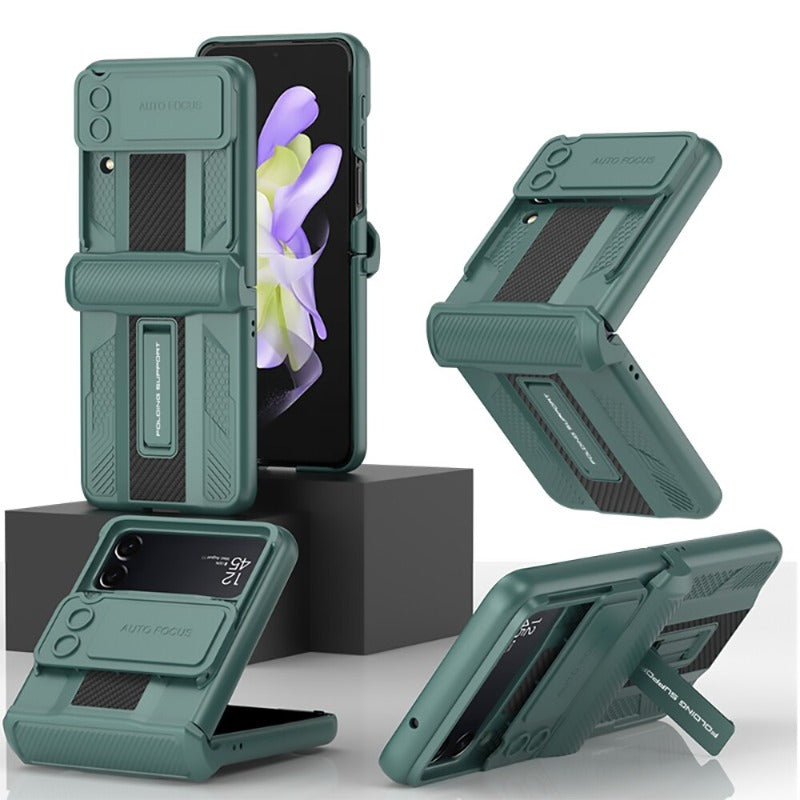 Magnetic Hinge Protection Slide Lens Cover For Samsung Galaxy Z Flip4 Case Shockproof Armor Hard Cover with Bracket