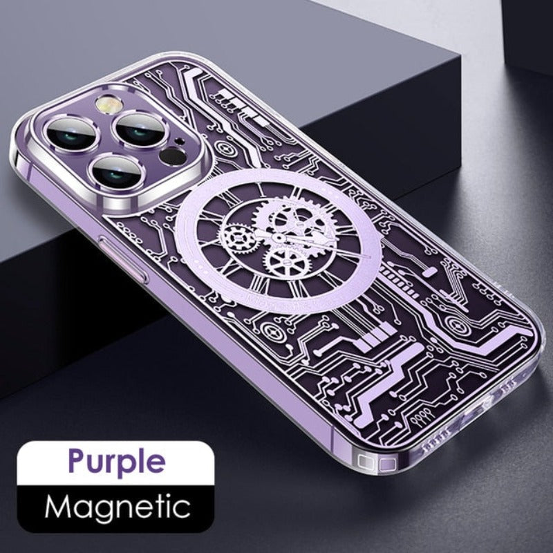 For Magsafe Magnetic Wireless Charging Phone Case For iPhone 12 13 14 Pro Max 14Plus Mechanical Texture TPU Transparent Cover