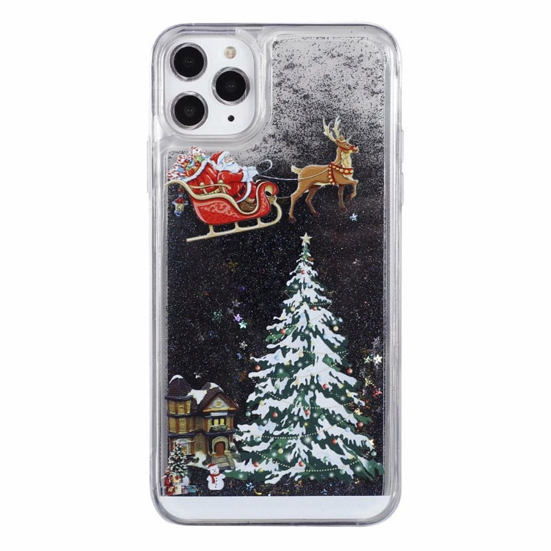 Merry Christmas Phone Case For iPhone 14 12 11 13 SE Pro Max 14 Plus Dynamic Quicksand Glitter Back Cover