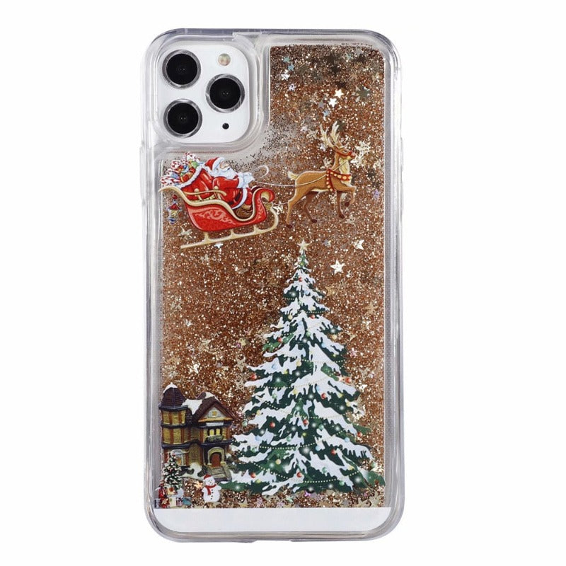 Merry Christmas Phone Case For iPhone 14 12 11 13 SE Pro Max 14 Plus Dynamic Quicksand Glitter Back Cover