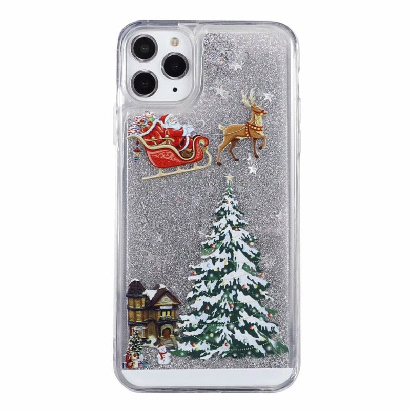 Merry Christmas Phone Case For iPhone 14 12 11 13 SE Pro Max 14 Plus Dynamic Quicksand Glitter Back Cover